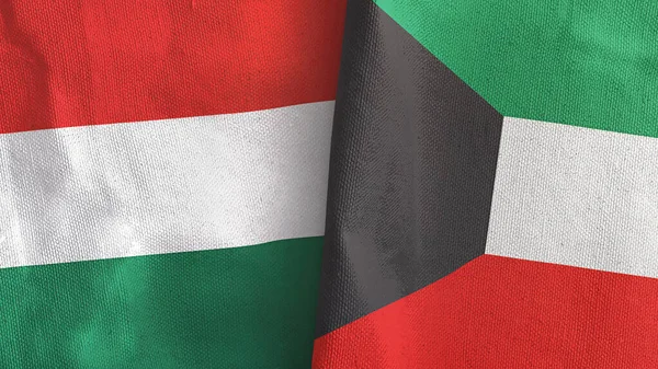 Kuveyt ve Macaristan iki bayraklı tekstil kumaşı 3D