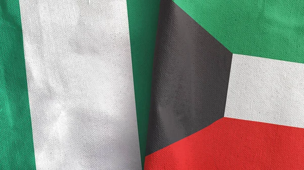Кувейт и Нигерия два флага текстильная ткань 3D рендеринг — стоковое фото