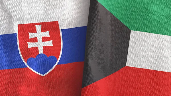 Kuwait and Slovakia two flags textile cloth 3D rendering — Stock Photo, Image