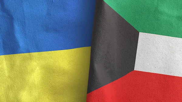 Kuveyt ve Ukrayna iki bayraklı tekstil kumaşı 3D