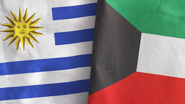 Kuveyt ve Uruguay iki bayraklı tekstil kumaşı 3D.