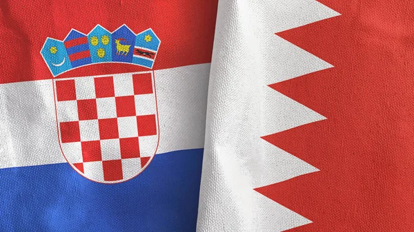 Bahréin y Croacia dos banderas de tela textil 3D renderizado — Foto de Stock