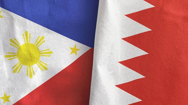 Bahrain and Philippines two flags textile cloth 3D rendering — Stock Photo, Image