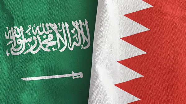 Bahreyn ve Suudi Arabistan 'da iki bayraklı tekstil kumaşı 3D.