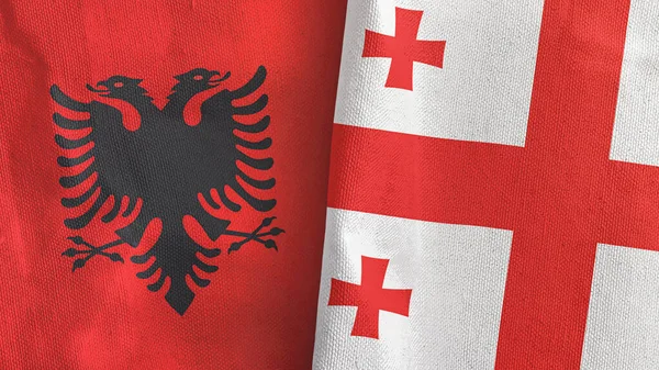 Georgia y Albania dos banderas de tela textil 3D renderizado — Foto de Stock