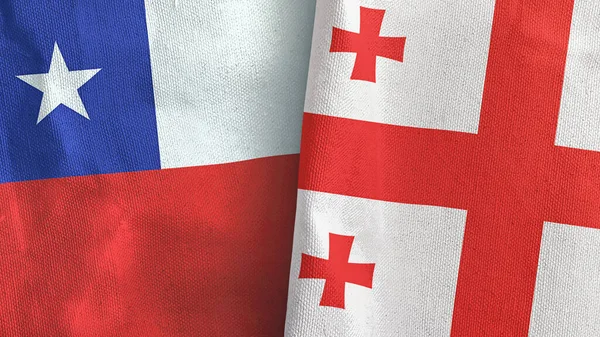 Georgia y Chile dos banderas de tela textil representación 3D —  Fotos de Stock