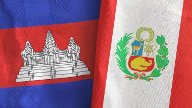 Peru ve Kamboçya iki bayraklı tekstil kumaşı 3D