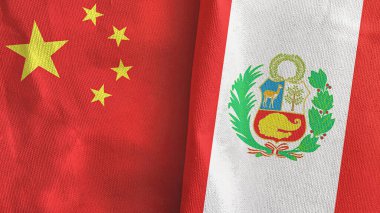 Peru ve Çin 'de iki bayrak, tekstil kumaşı 3D.
