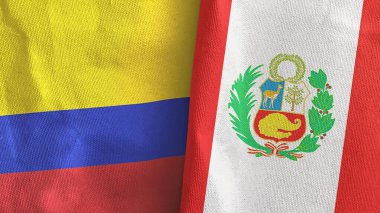Peru ve Kolombiya iki bayraklı tekstil kumaşı 3D.