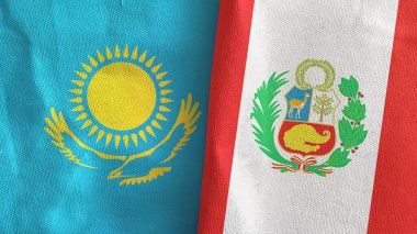 Peru ve Kazakistan iki bayraklı tekstil kumaşı.