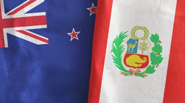 Peru ve Yeni Zelanda 'da iki bayraklı tekstil kumaşı 3D.