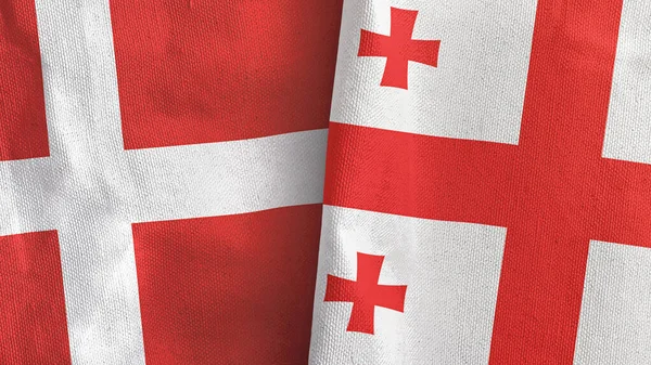 Georgia and Denmark two flags textile cloth 3D rendering — Stock Photo, Image