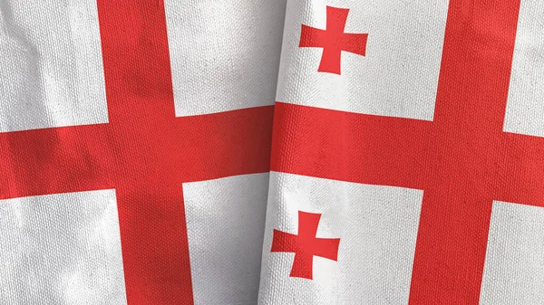 Georgia e Inglaterra dos banderas de tela textil 3D renderizado —  Fotos de Stock