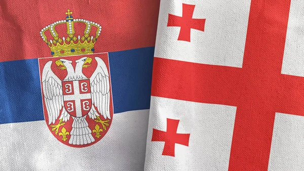 Georgia and Serbia two flags textile cloth 3D rendering — Stock Photo, Image