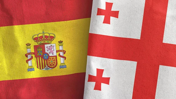 格鲁吉亚和西班牙两国国旗纺织品3D渲染 — 图库照片