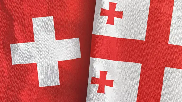 Georgia y Suiza dos banderas de tela textil 3D renderizado —  Fotos de Stock