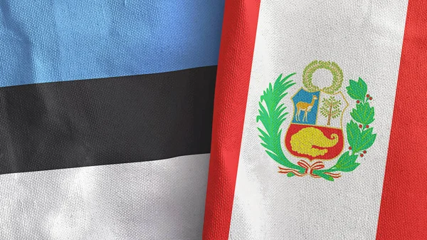 Peru e Estônia duas bandeiras de pano têxtil 3D renderização — Fotografia de Stock