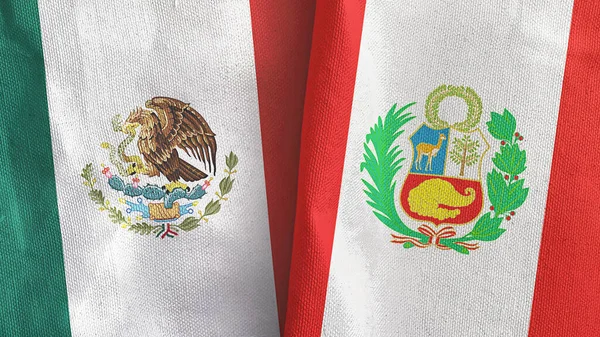 Perú y México dos banderas de tela textil 3D renderizado — Foto de Stock