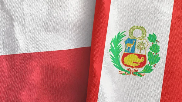 Peru i Polska dwie flagi tkaniny tekstylne 3D renderowania — Zdjęcie stockowe