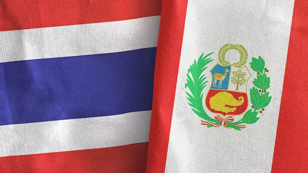 Perú y Tailandia dos banderas de tela textil 3D renderizado — Foto de Stock