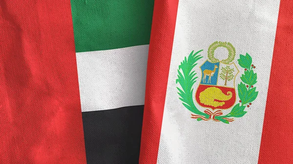 Peru i Zjednoczone Emiraty Arabskie dwie flagi tkaniny tekstylne 3D renderowania — Zdjęcie stockowe