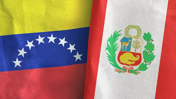 Peru und Venezuela zwei Flaggen Textiltuch 3D-Rendering — Stockfoto