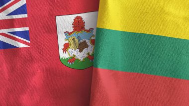 Litvanya ve Bermuda. İki bayraklı tekstil kumaşı.