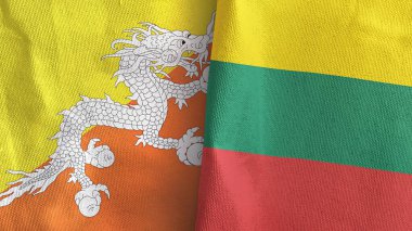 Litvanya ve Butan iki bayraklı tekstil kumaşı 3D