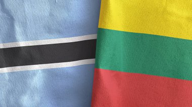 Litvanya ve Botswana. İki bayraklı tekstil kumaşı.