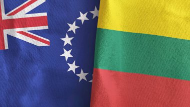 Litvanya ve Cook Adaları. İki bayraklı tekstil kumaşı.