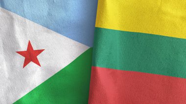 Litvanya ve Cibuti iki bayraklı tekstil kumaşı 3D