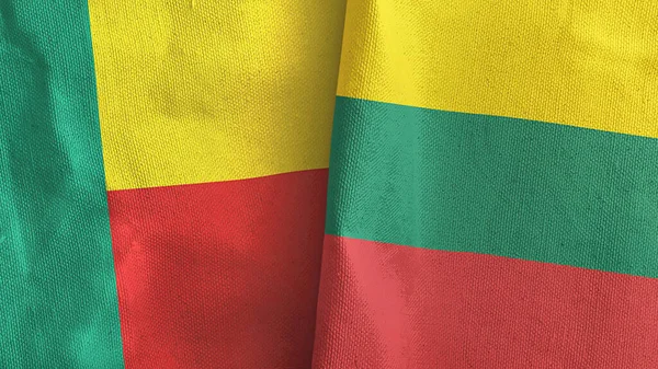 Lituanie et Bénin deux drapeaux tissu textile rendu 3D — Photo