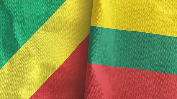 Lituania e Congo due bandiere tessuto 3D rendering — Foto Stock