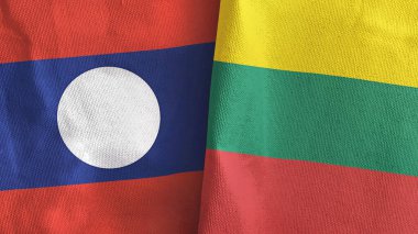 Litvanya ve Laos iki bayraklı tekstil kumaşı.