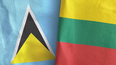 Litvanya ve Saint Lucia iki bayraklı tekstil kumaşı.