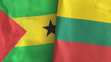 Litvanya ve Sao Tome ve Principe iki bayraklı tekstil kumaşı 3D