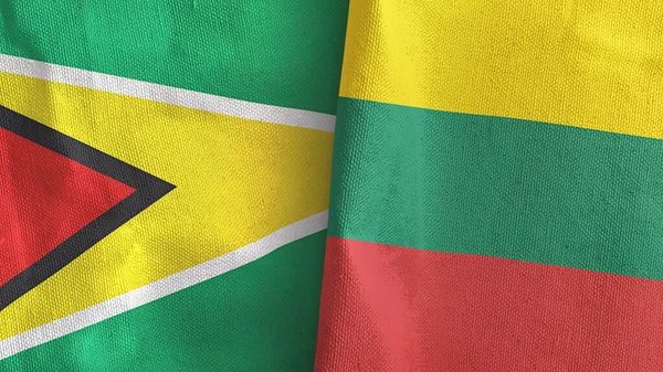 Lituania e Guyana due bandiere tessuto 3D rendering — Foto Stock