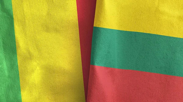 Lituânia e Mali duas bandeiras de pano têxtil 3D renderização — Fotografia de Stock