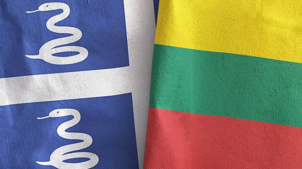 Litouwen en Martinique slang twee vlaggen textiel doek 3D rendering — Stockfoto