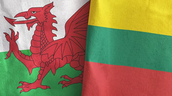 Litvanya ve Galler iki bayraklı tekstil kumaşı 3D