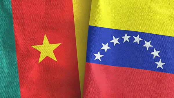 Venezuela und Kamerun zwei Flaggen Textiltuch 3D-Rendering — Stockfoto