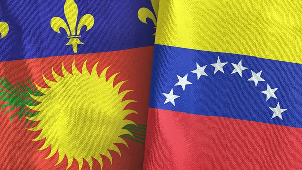 Venezuela und Guadeloupe zwei Flaggen Textiltuch 3D-Rendering — Stockfoto