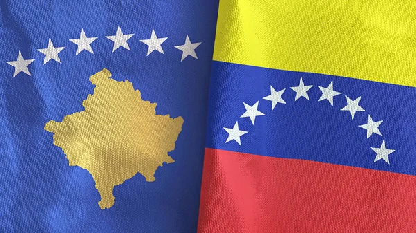 Venezuela und Kosovo zwei Flaggen Textiltuch 3D-Rendering — Stockfoto