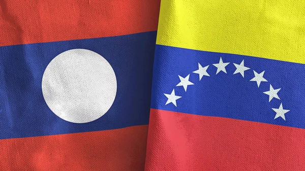 Venezuela und Laos zwei Flaggen Textiltuch 3D-Rendering — Stockfoto
