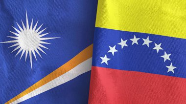 Venezuela ve Marshall Adaları. İki bayraklı tekstil kumaşı.