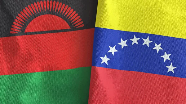 Venezuela und Malawi zwei Flaggen Textiltuch 3D-Rendering — Stockfoto