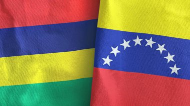 Venezuela ve Mauritius 'un iki bayrağı tekstil kumaşı 3D.