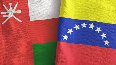 Venezuela ve Umman iki bayrak, tekstil kumaşı 3D.