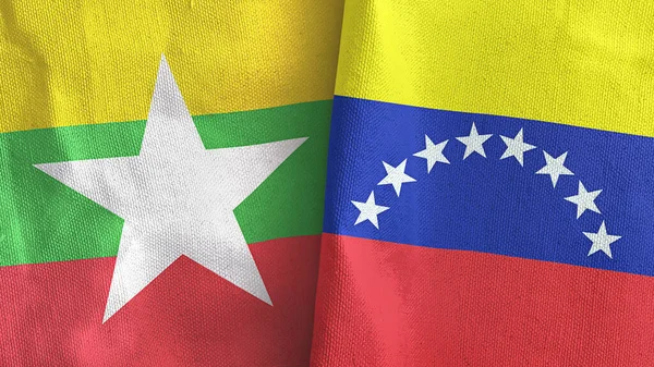 Venezuela und Myanmar zwei Flaggen Textiltuch 3D-Rendering — Stockfoto