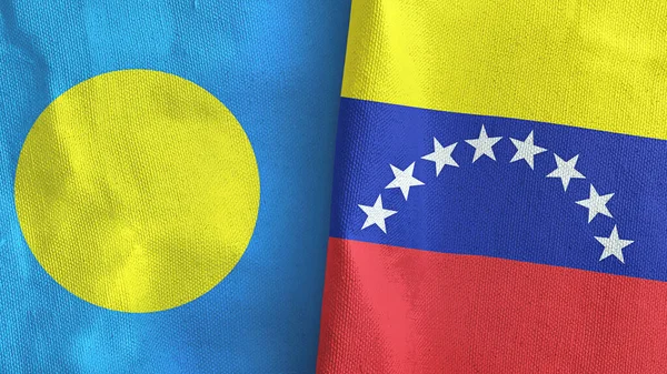 Venezuela und Palau zwei Flaggen Textiltuch 3D-Rendering — Stockfoto